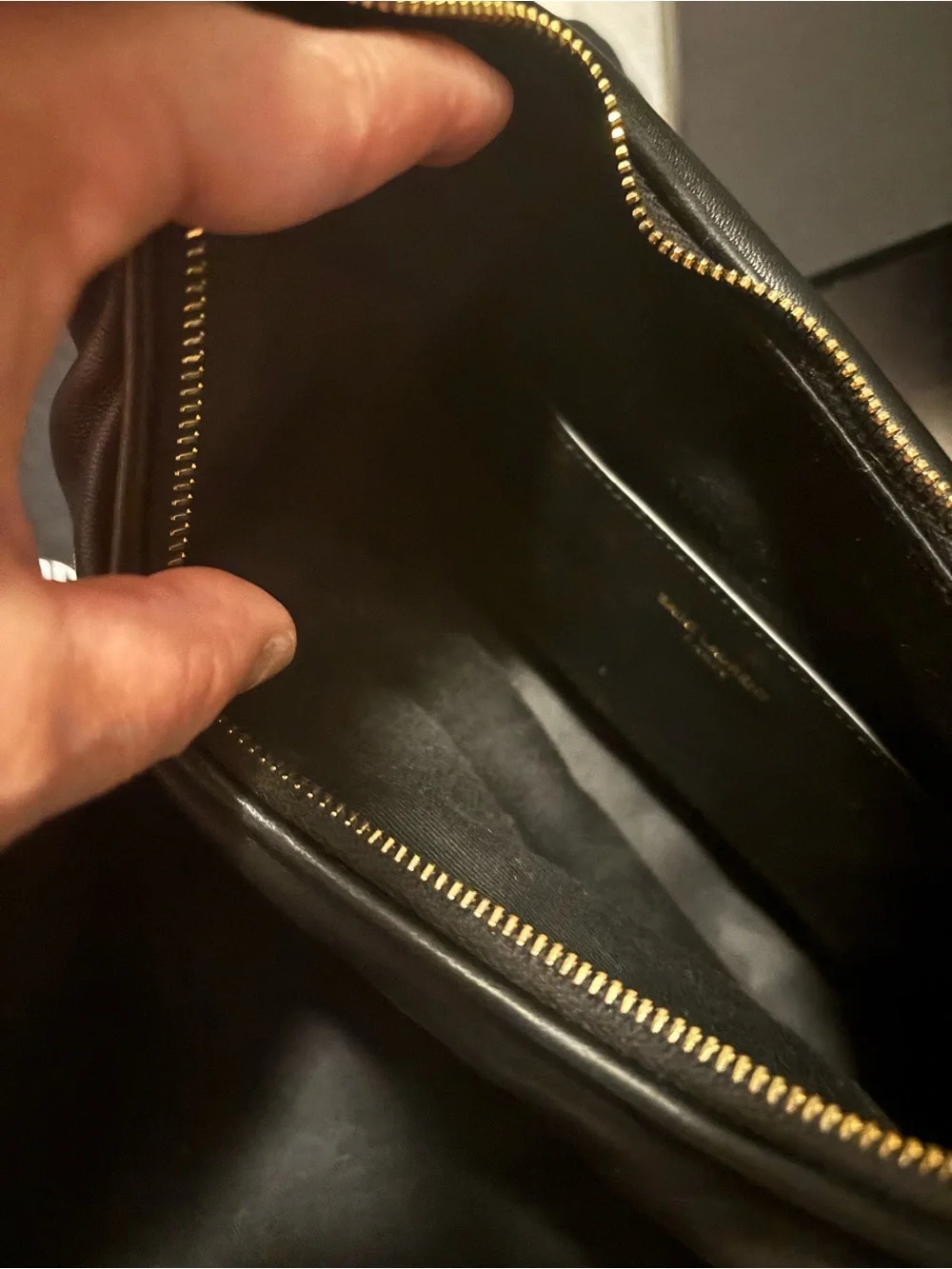 Saint Laurent Black Leather Hobo Bag with Gold YSL Emblem